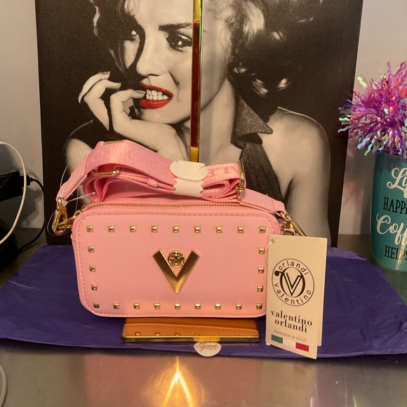 Valentino Orlandi Crossbody Double Zip Baby pink NWTS 4X7 inches - Picture 4 of 9
